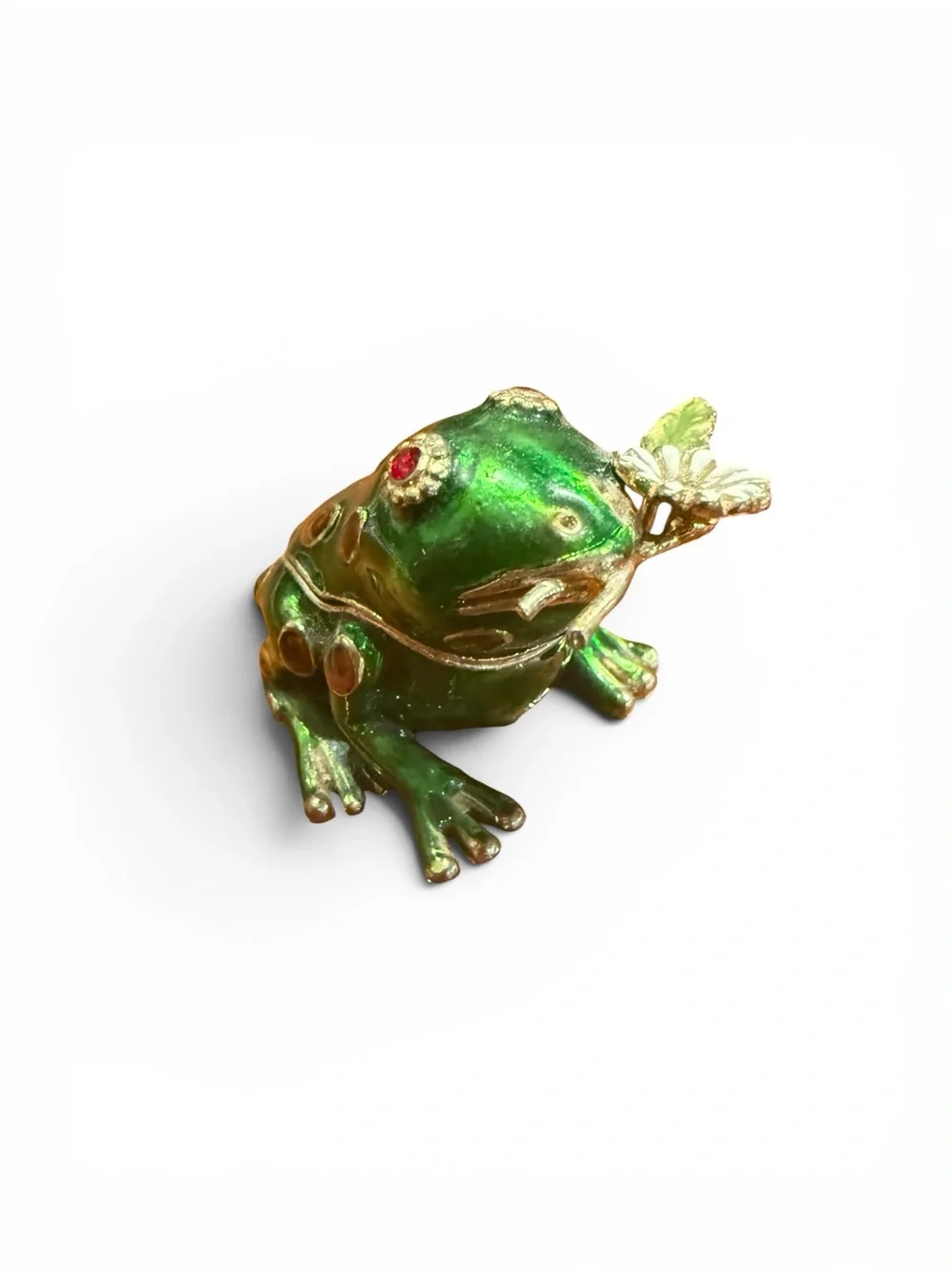Vintage Frog Trinket Box Green Enamel  Frog Figurine - Picture 3 of 6